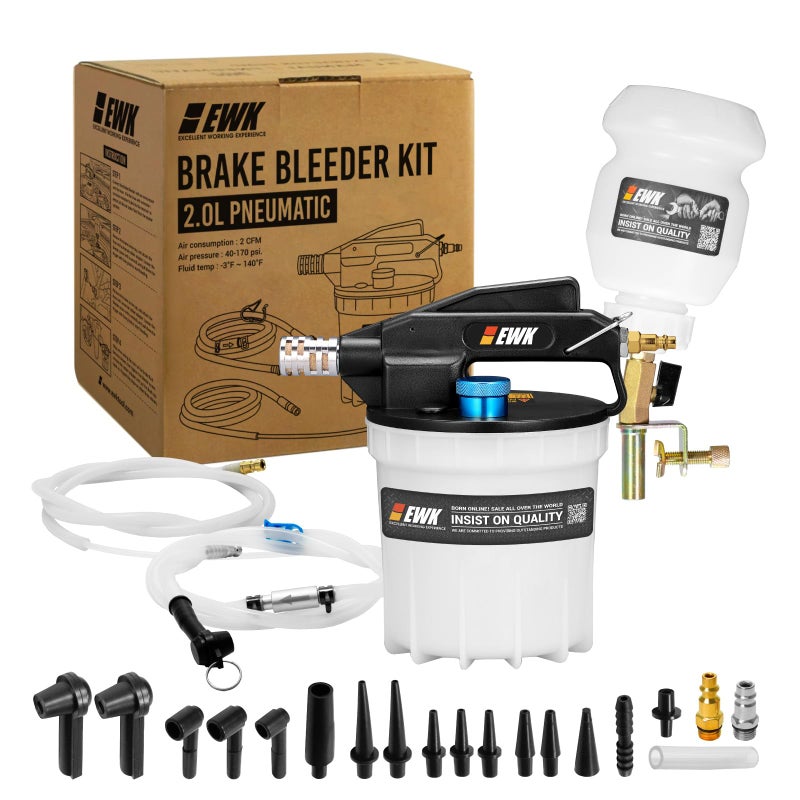 EWK 23-Piece Pneumatic Brake Bleeder Kit, 2L Vacuum Brake Bleeder Pump & 1L Fluid Refilling Bottle, One-Person Brake Fluid Flush System for Cars, Motorcycles, Trucks & ABS Systems - Image 1